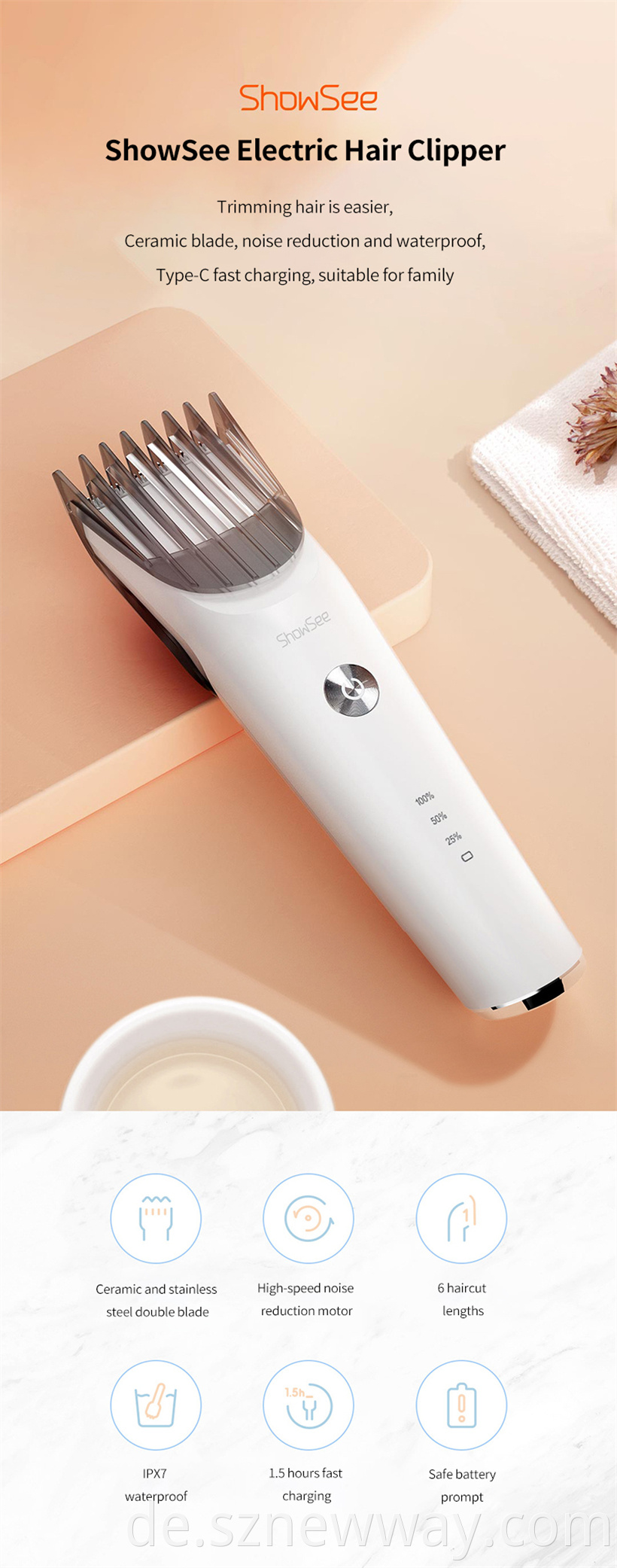 Showsee C2 W Bk Electric Hair Shaver